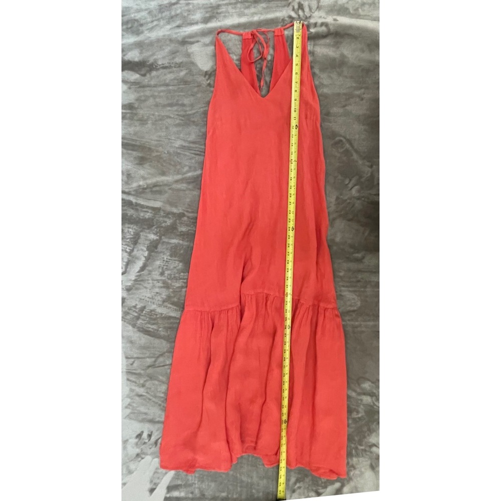 120% Lino Linen Maxi Dress Small Coral Pink Tiered Halter V-Neck Italy - Picture 8 of 9